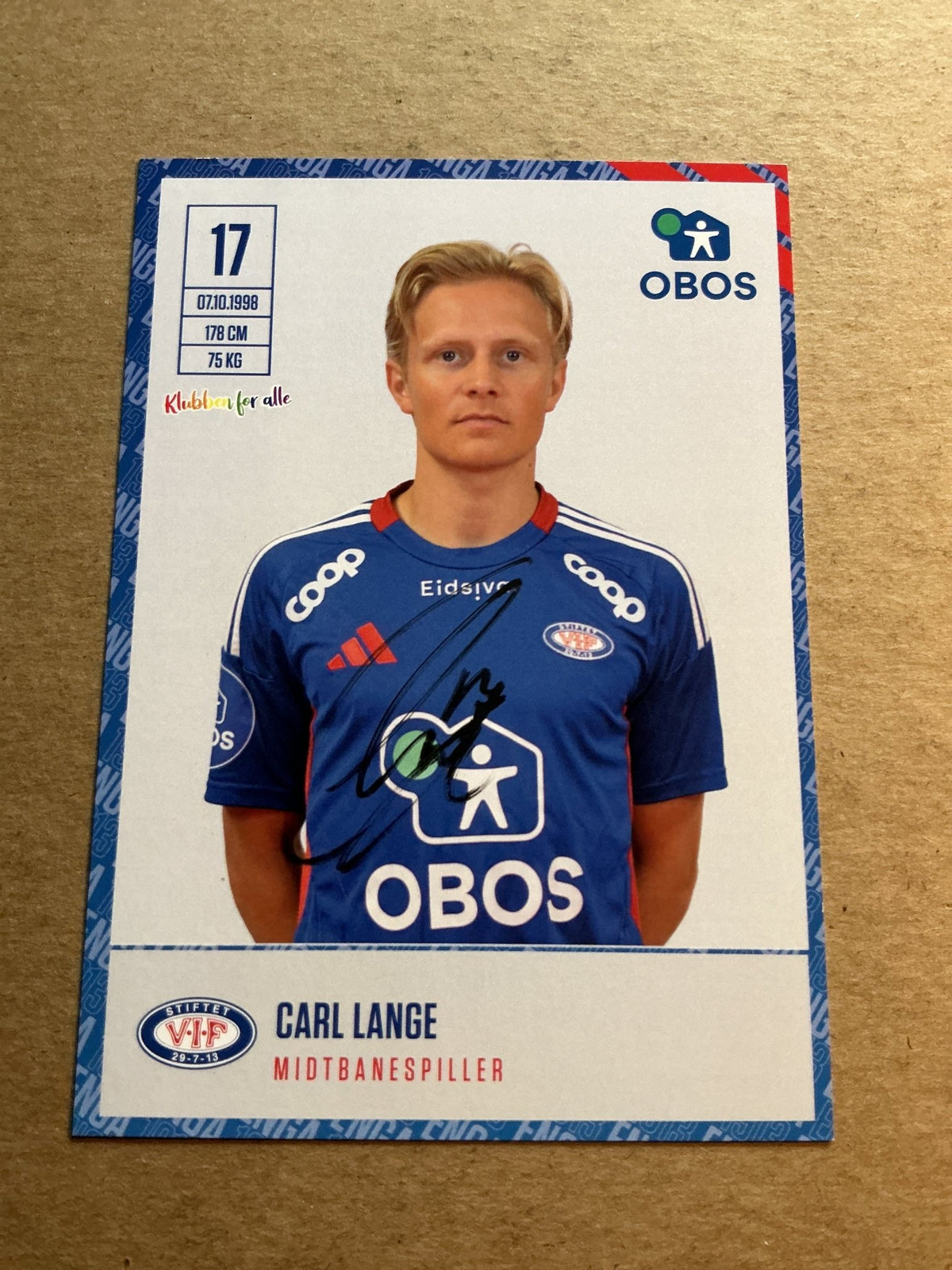 Carl Lange, Denmark 🇩🇰 Vålerenga Fotball 2024/25 hand signed - Autographs-World