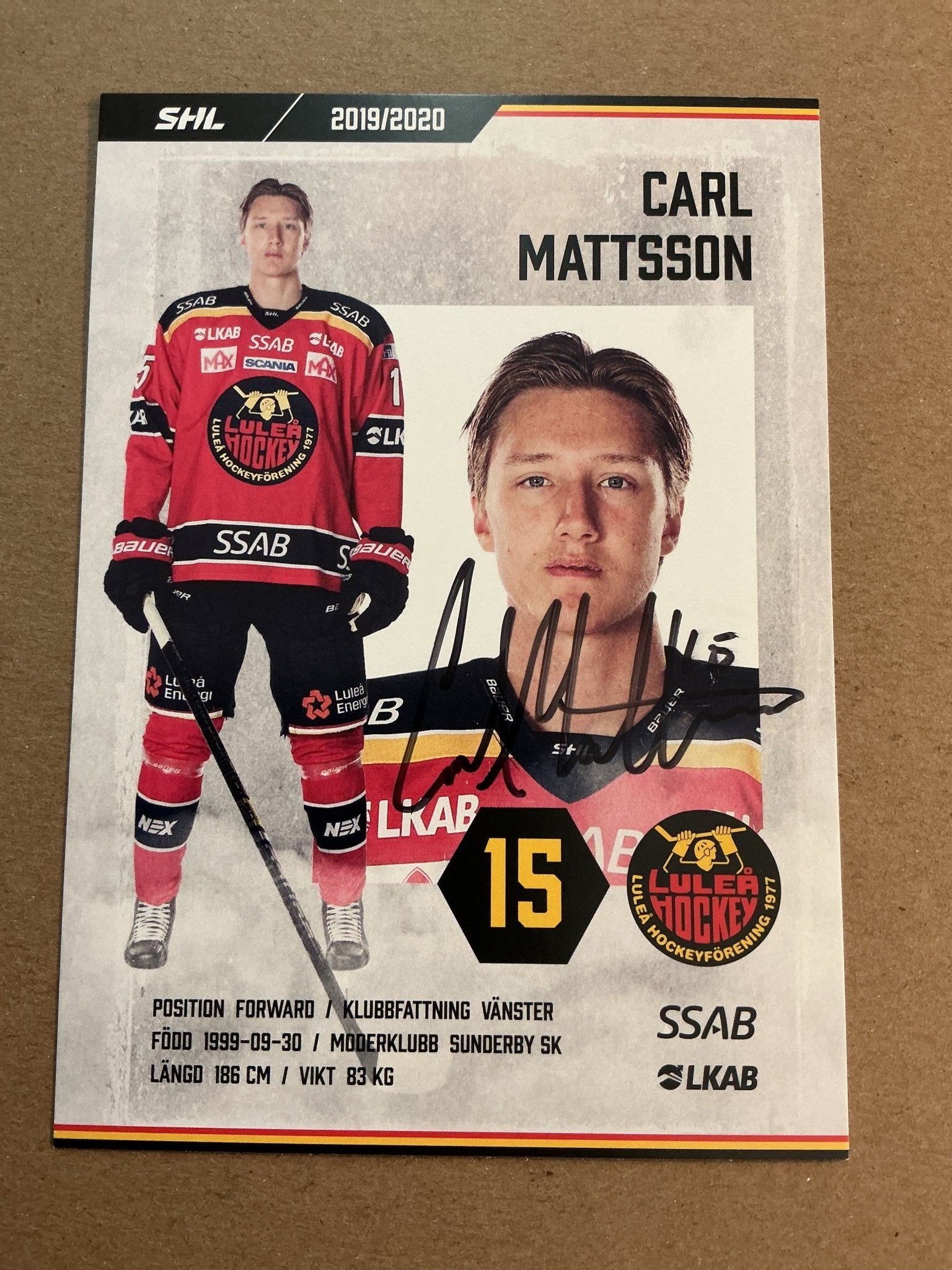Carl Matsson, Sweden 🇸🇪 Luleå Hockey 2019/20 hand signed - Autographs-World
