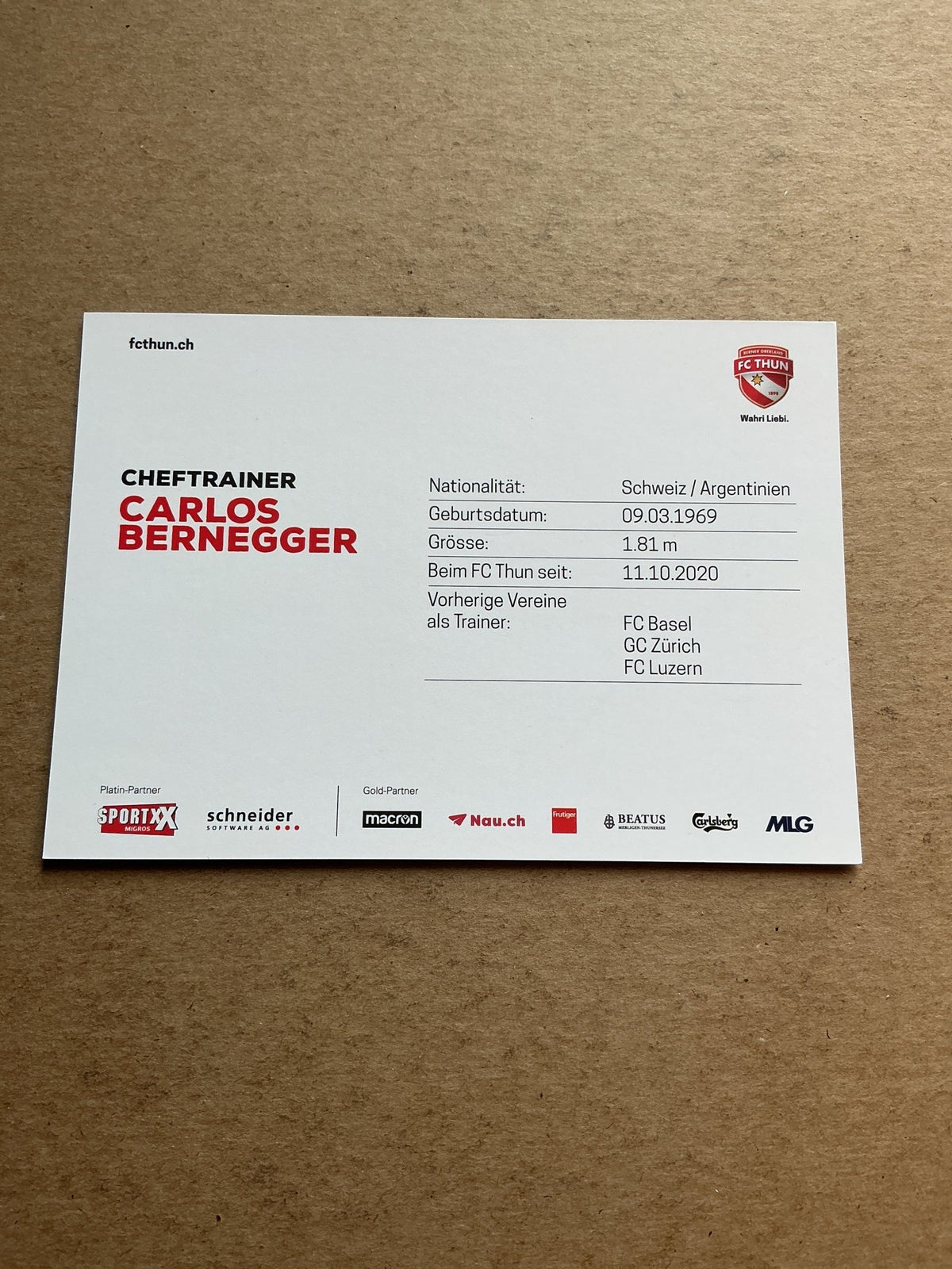 Carlos Bernegger, Switzerland 🇨🇭 FC Thun 2020/21 hand signed - Autographs-World