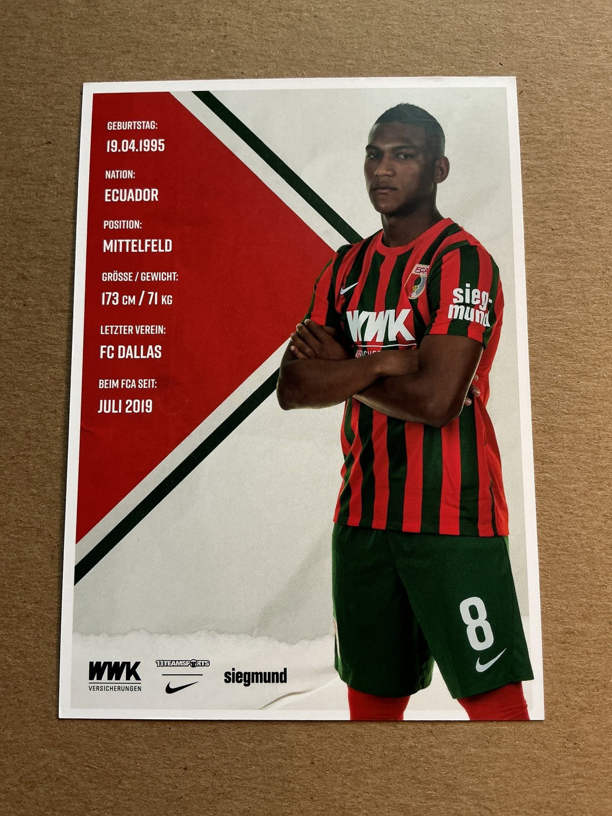 Carlos Gruezo, Ecuador 🇪🇨 FC Augsburg 2021/22 hand signed - Autographs-World