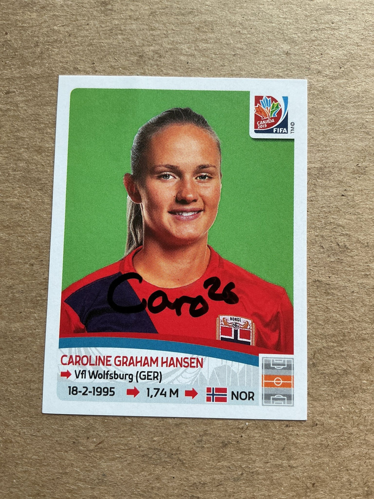 Caroline Graham Hansen, Norway 🇳🇴 FIFA Women’s World Cup 2015 Panini hand signed - Autographs-World