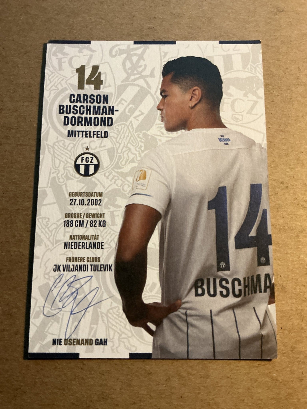 Carson Buschman-Dormond, Netherlands 🇳🇱 FC Zürich 2022/23 hand signed - Autographs-World