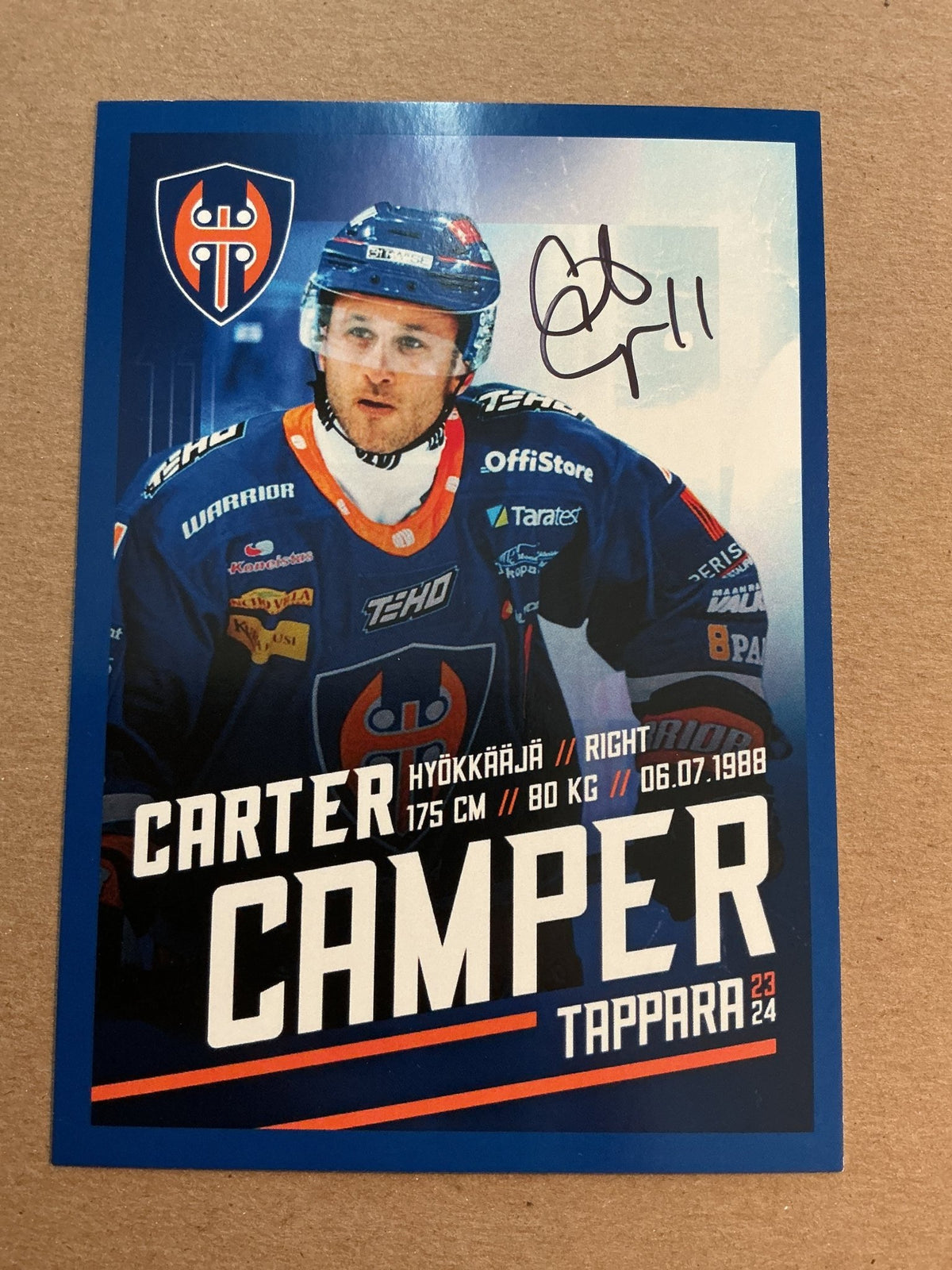 Carter Camper, USA 🇺🇸 Tappara Tampere 2023/24 hand signed - Autographs-World