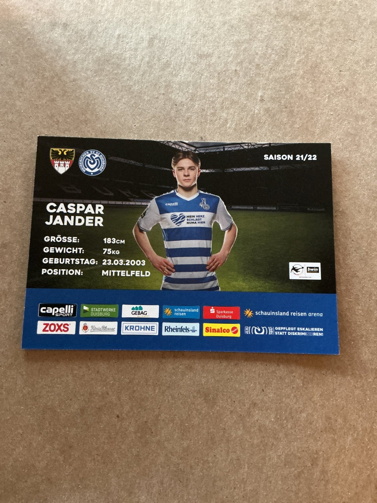 Caspar Jander, Germany 🇩🇪 MSV Duisburg 2021/22 hand signed - Autographs-World