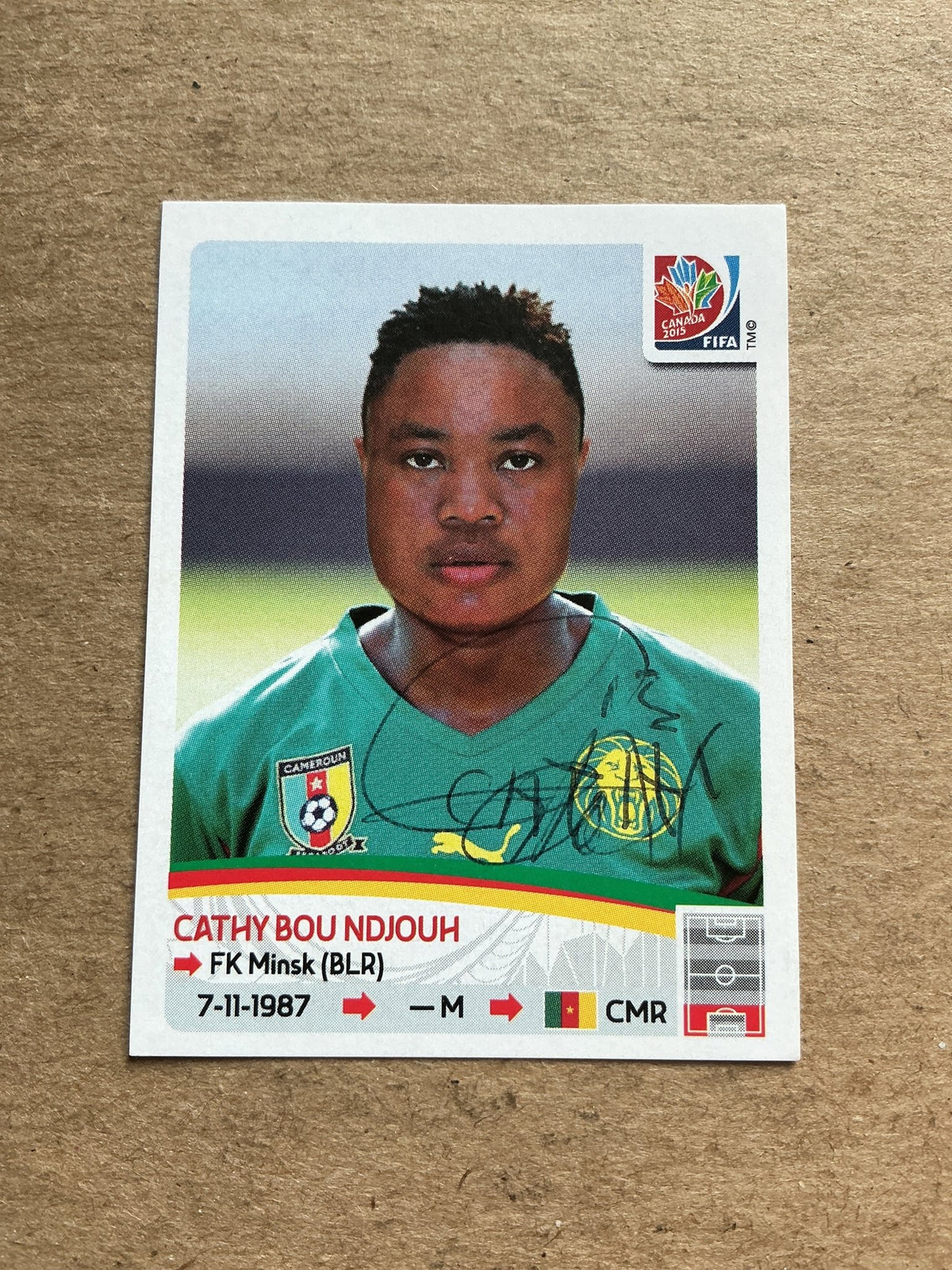 Cathy Bou Ndjouh, Cameroon 🇨🇲 FIFA Women’s World Cup 2015 Panini hand signed - Autographs-World