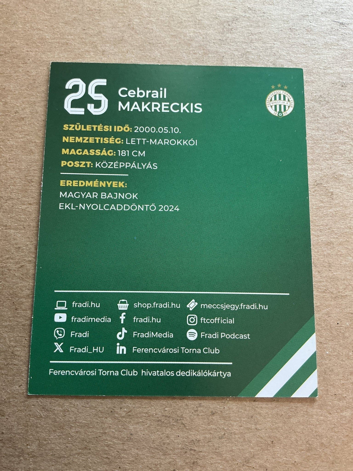Cebrail Makreckis, Latvia 🇱🇻 Ferencvaros TC 2024/25 hand signed - Autographs-World