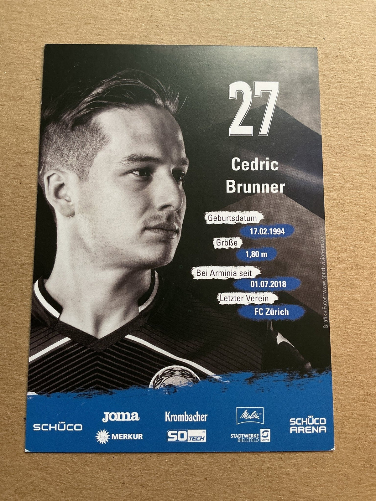Cedric Brunner, Switzerland 🇨🇭 Arminia Bielefeld 2019/20 hand signed - Autographs-World