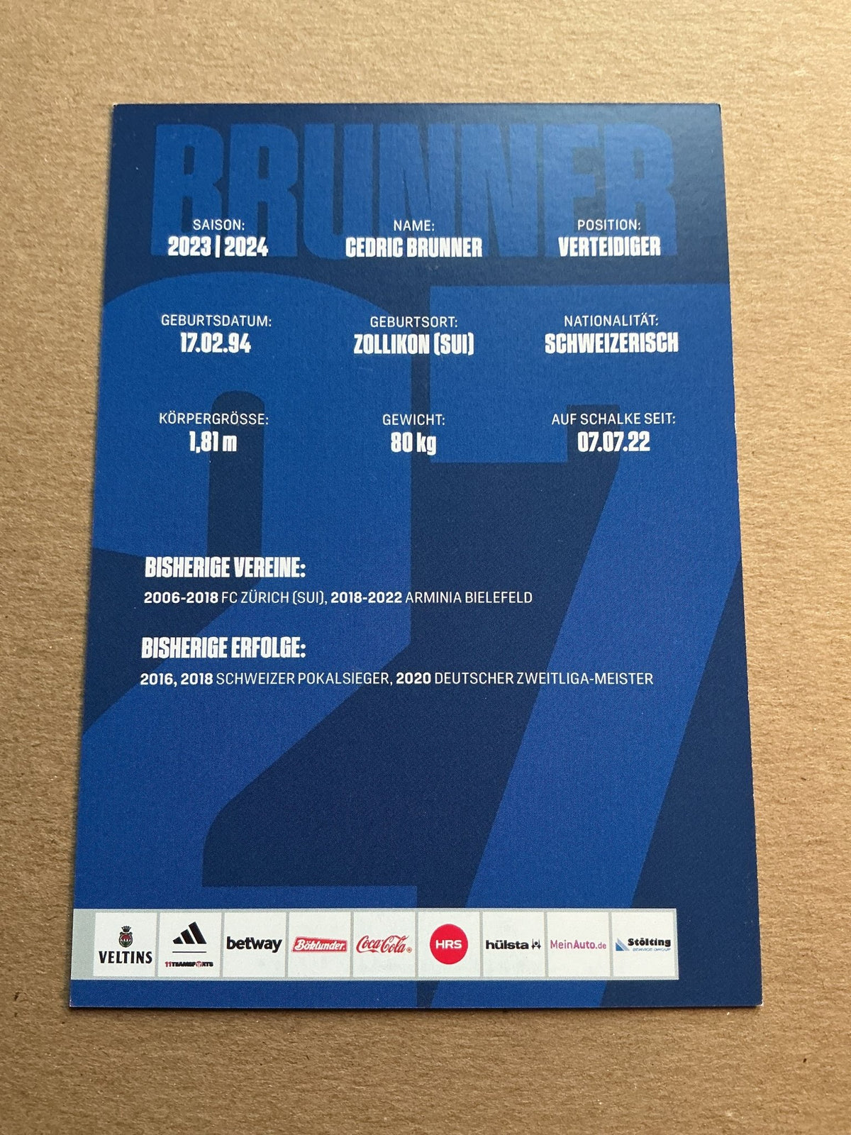 Cedric Brunner, Switzerland 🇨🇭 FC Schalke 04 2023/24 hand signed - Autographs-World