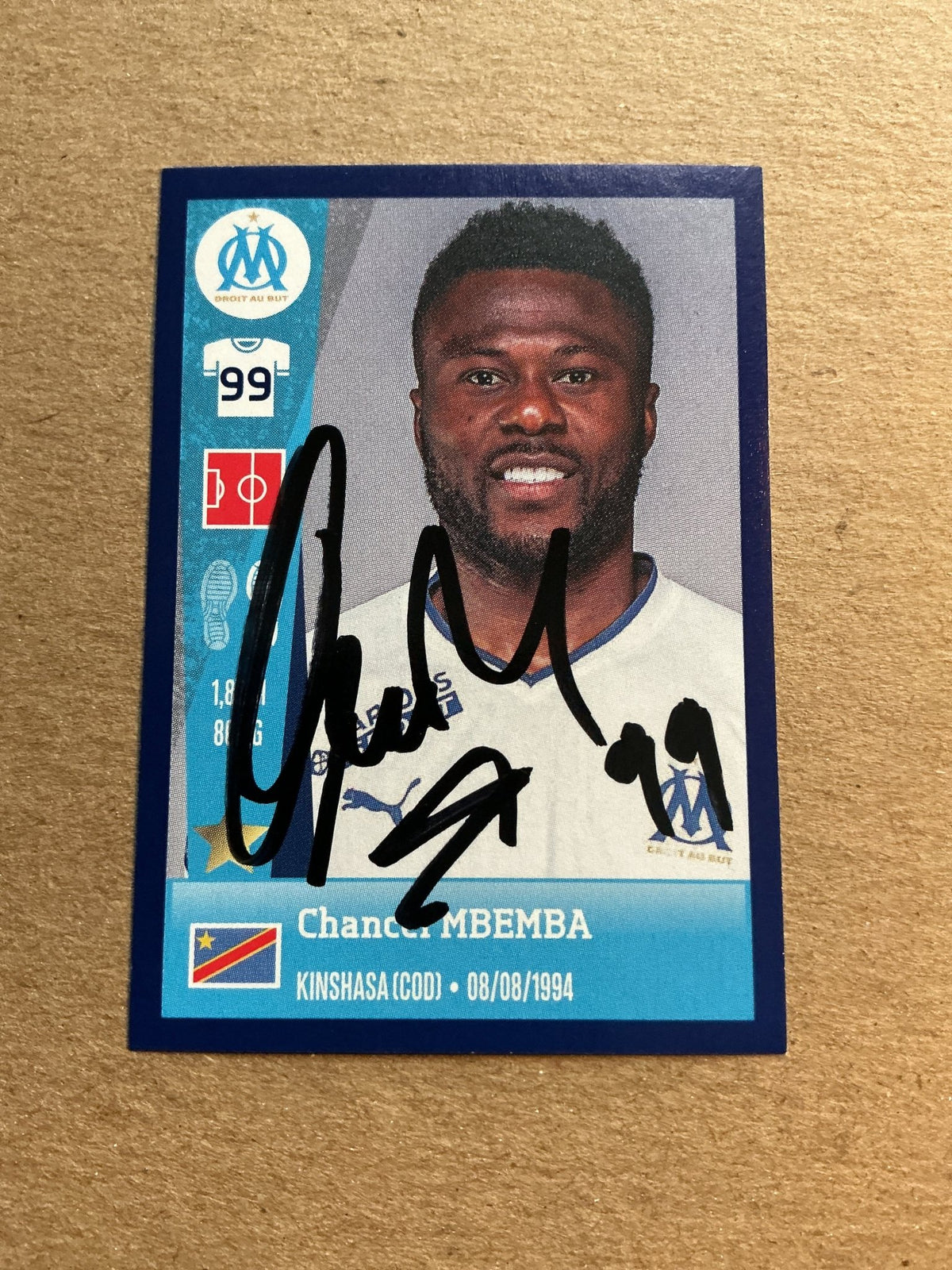 Chancel Mbemba, Kongo 🇨🇩 Olympique Marseille 2023 Panini hand signed - Autographs-World