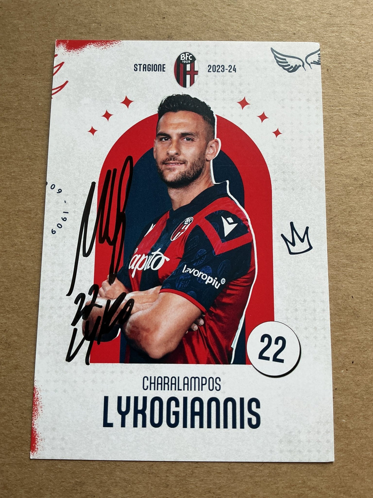 Charalampos Lykogiannis, Greece 🇬🇷 Bologna FC 1909 2023/24 hand signed - Autographs-World