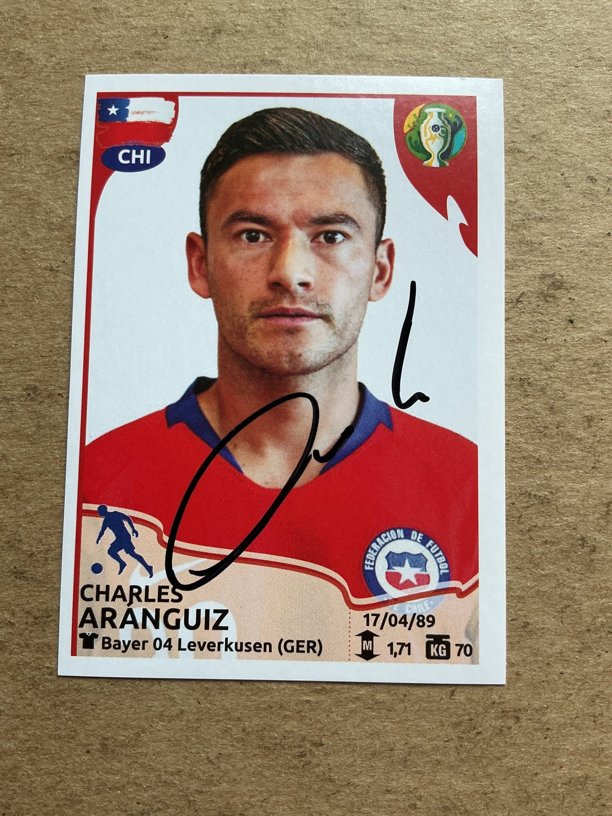 Charles Aránguiz, Chile 🇨🇱 Copa America 2019 Panini hand signed - Autographs-World