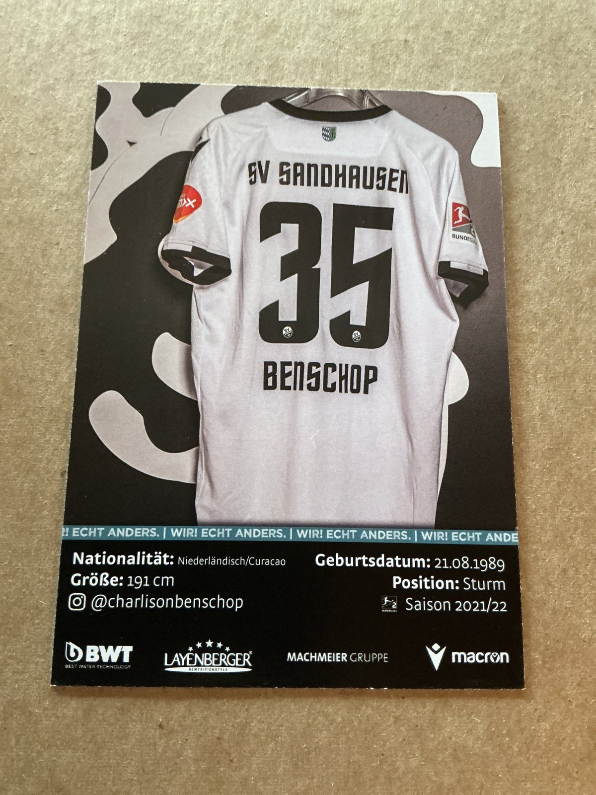 Charlison Benschop, Curaçao 🇨🇼 SV Sandhausen 2021/22 hand signed - Autographs-World