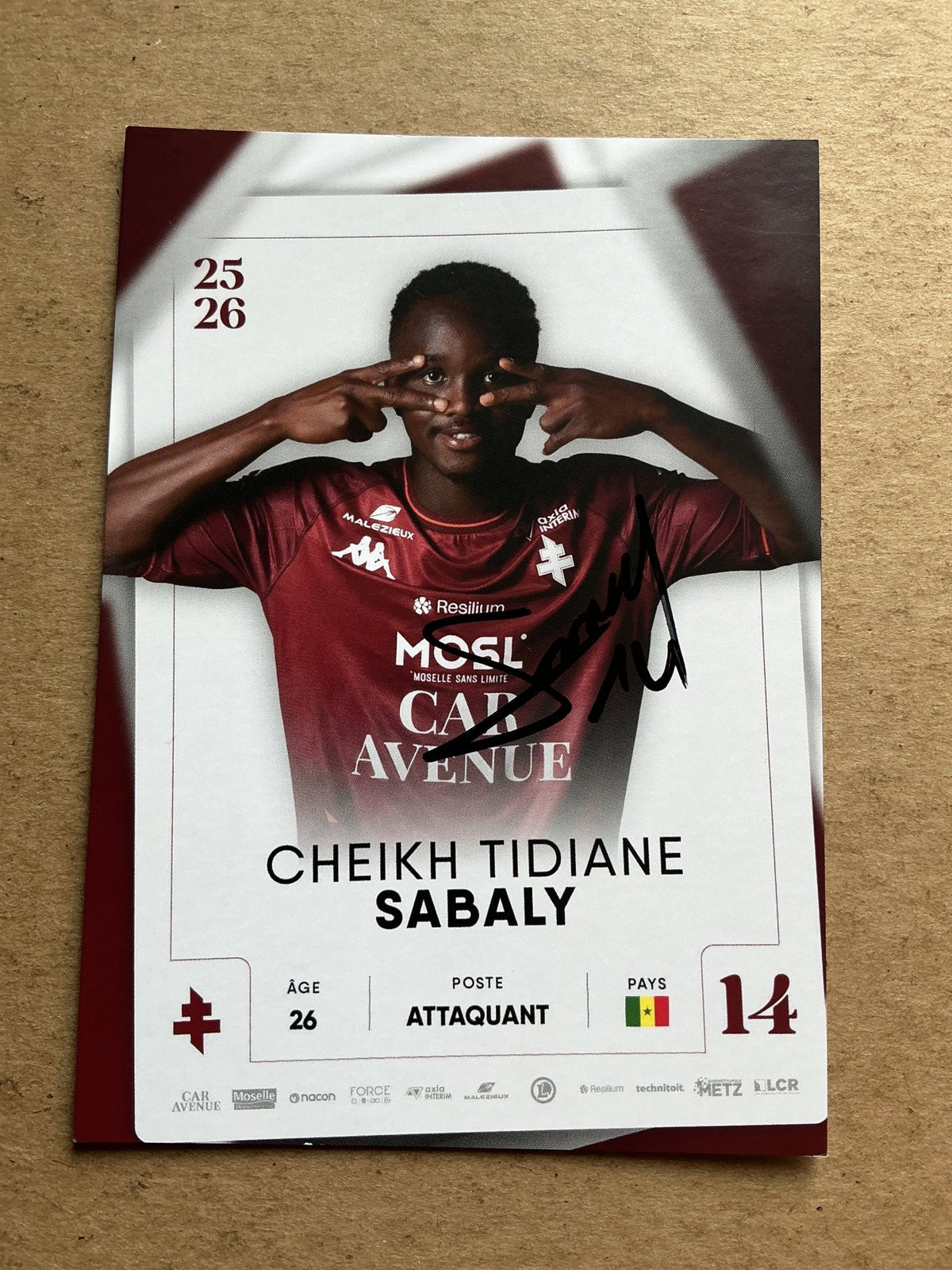 Cheikh Sabaly, Senegal 🇸🇳 FC Metz 2025/26 hand signed - Autographs-World