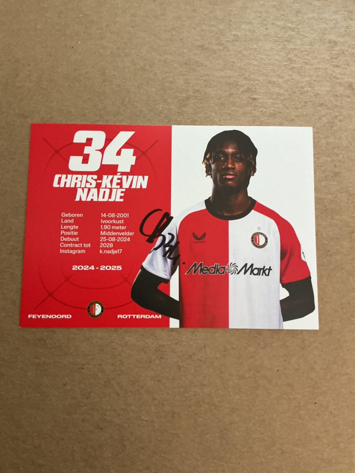 Chris-Kevin Nadje, Ivory Coast 🇨🇮 Feyenoord Rotterdam 2024/25 hand signed - Autographs-World