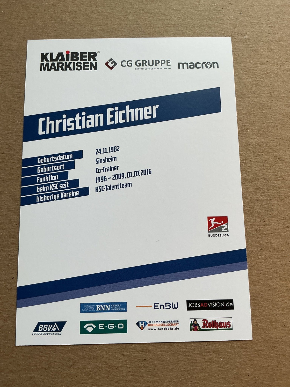Christian Eichner, Germany 🇩🇪 Karlsruher SC 2019/20 hand signed - Autographs-World