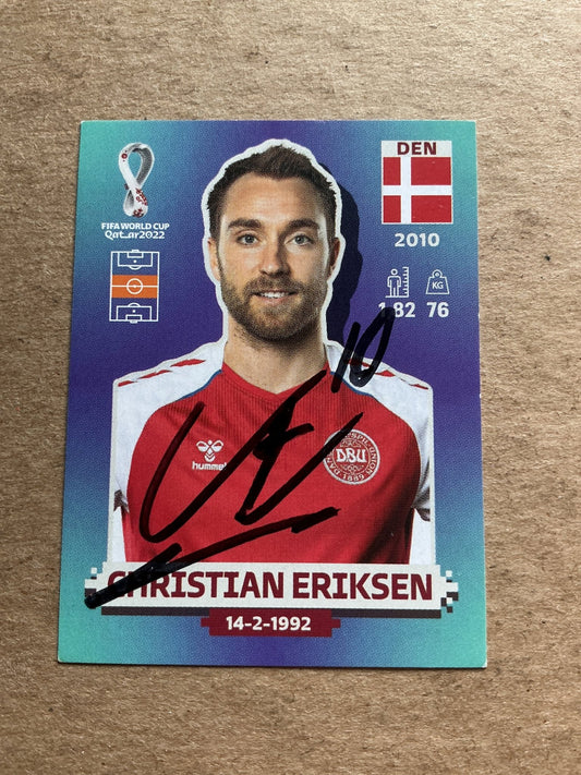 Christian Eriksen, Denmark 🇩🇰 FIFA World Cup 2022 Panini hand signed - Autographs-World