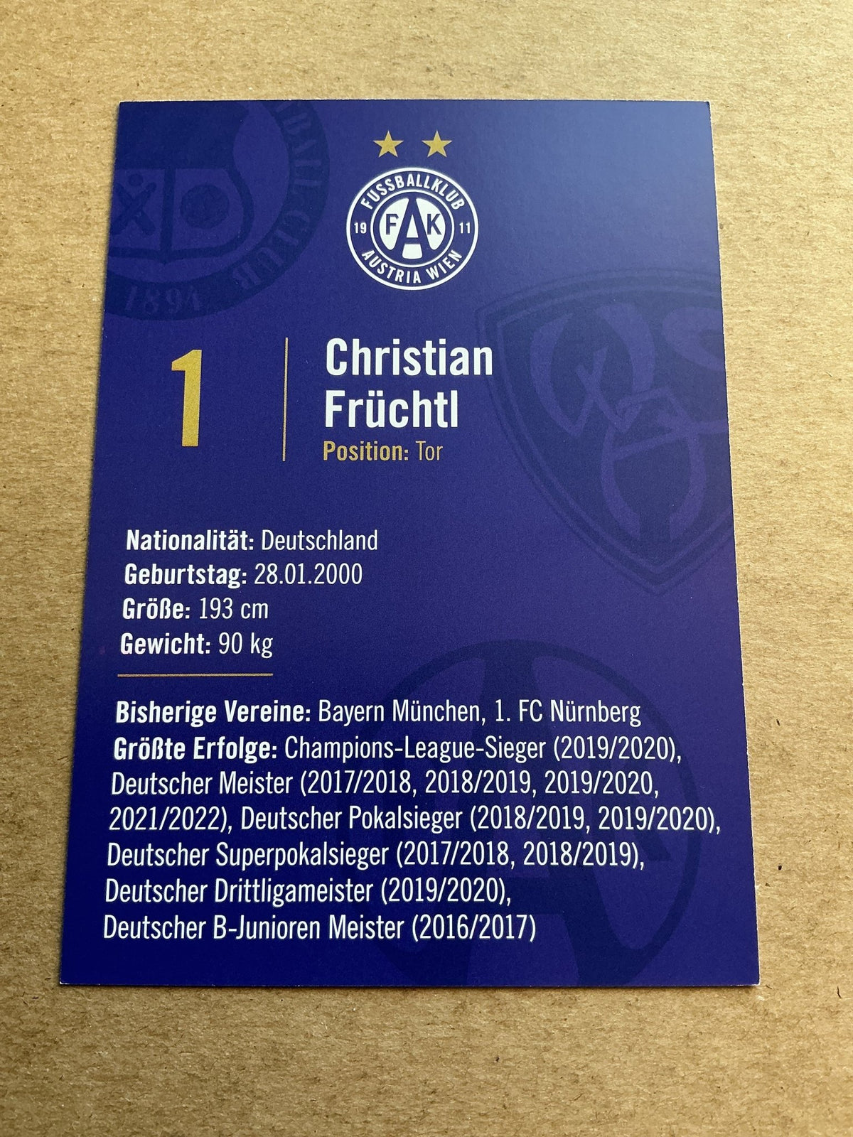 Christian Früchtl, Germany 🇩🇪 Austria Wien 2022/23 hand signed - Autographs-World