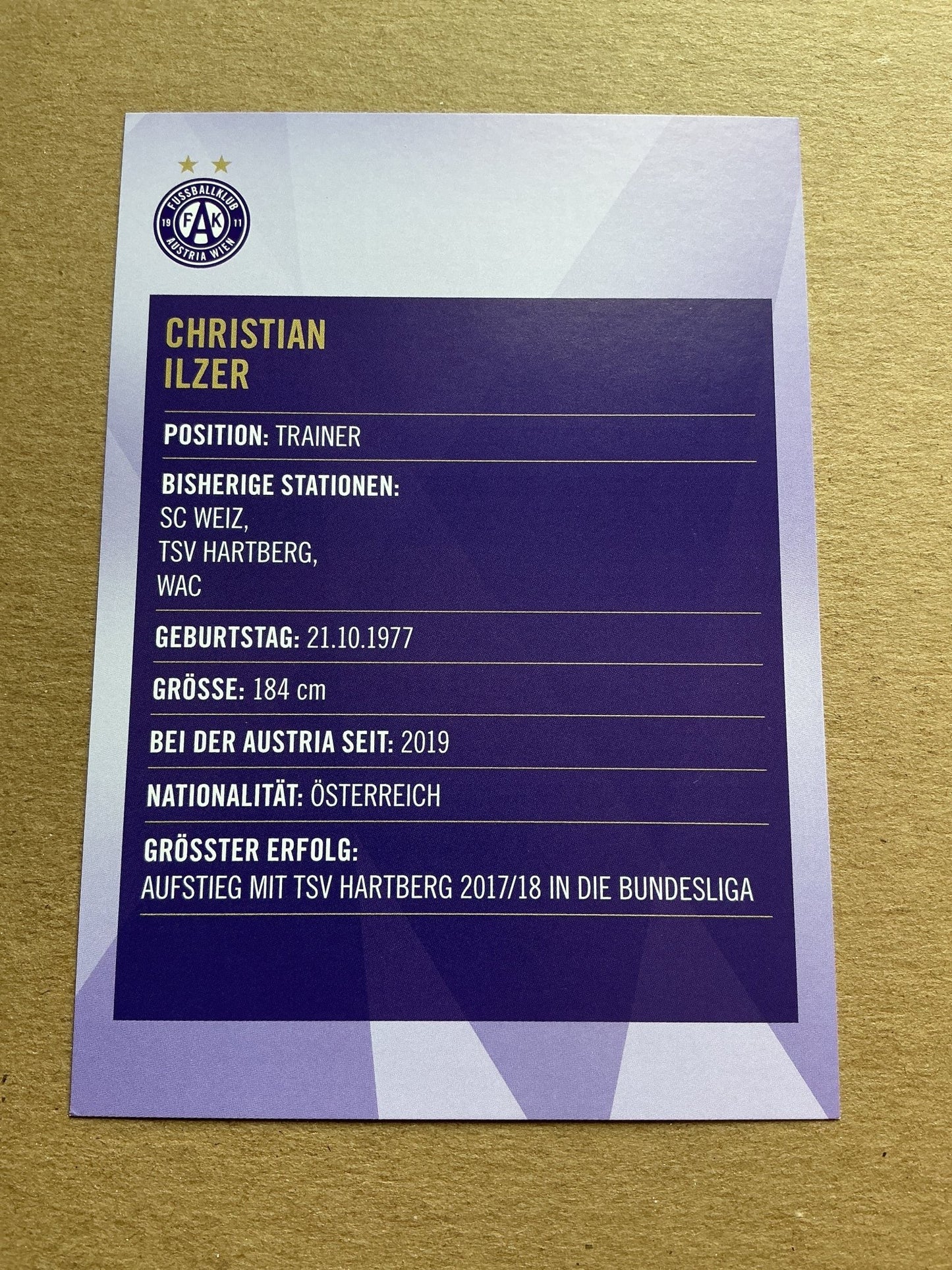 Christian Ilzer, Austria 🇦🇹 Austria Wien 2019/20 hand signed - Autographs-World