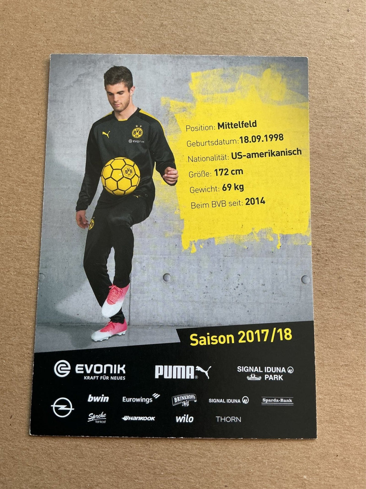Christian Pulisic, USA 🇺🇸 Borussia Dortmund 2017/18 hand signed - Autographs-World