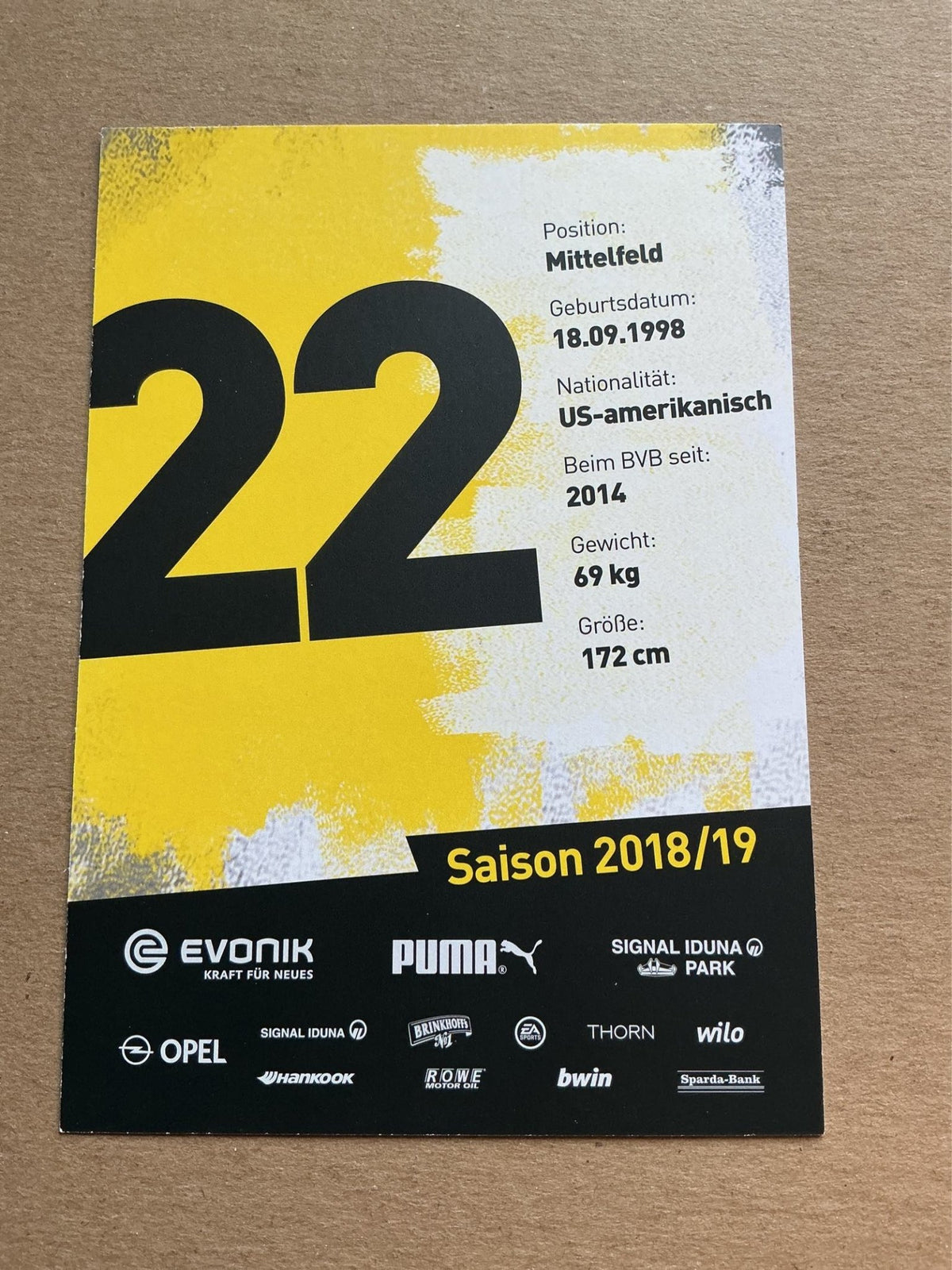 Christian Pulisic, USA 🇺🇸 Borussia Dortmund 2018/19 hand signed - Autographs-World