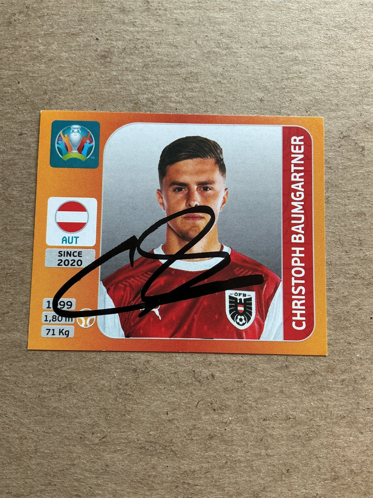 Christoph Baumgartner, Austria 🇦🇹 UEFA Euro 2020 Panini hand signed - Autographs-World