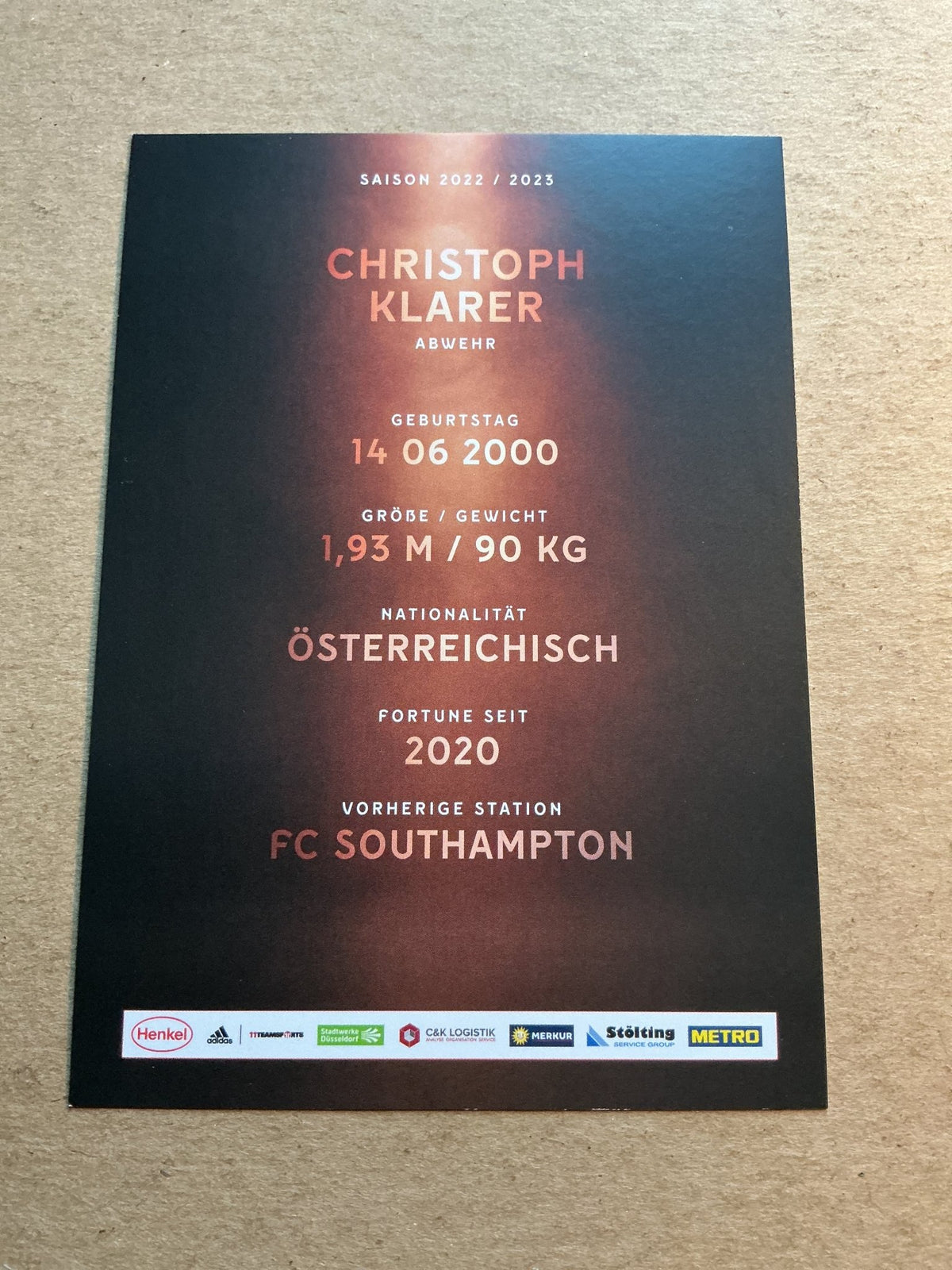 Christoph Klarer, Austria 🇦🇹 Fortuna Düsseldorf 2022/23 hand signed - Autographs-World
