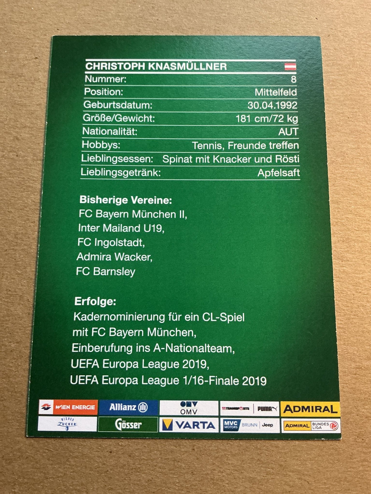Christoph Knasmüllner, Austria 🇦🇹 Rapid Wien 2021/22 hand signed - Autographs-World
