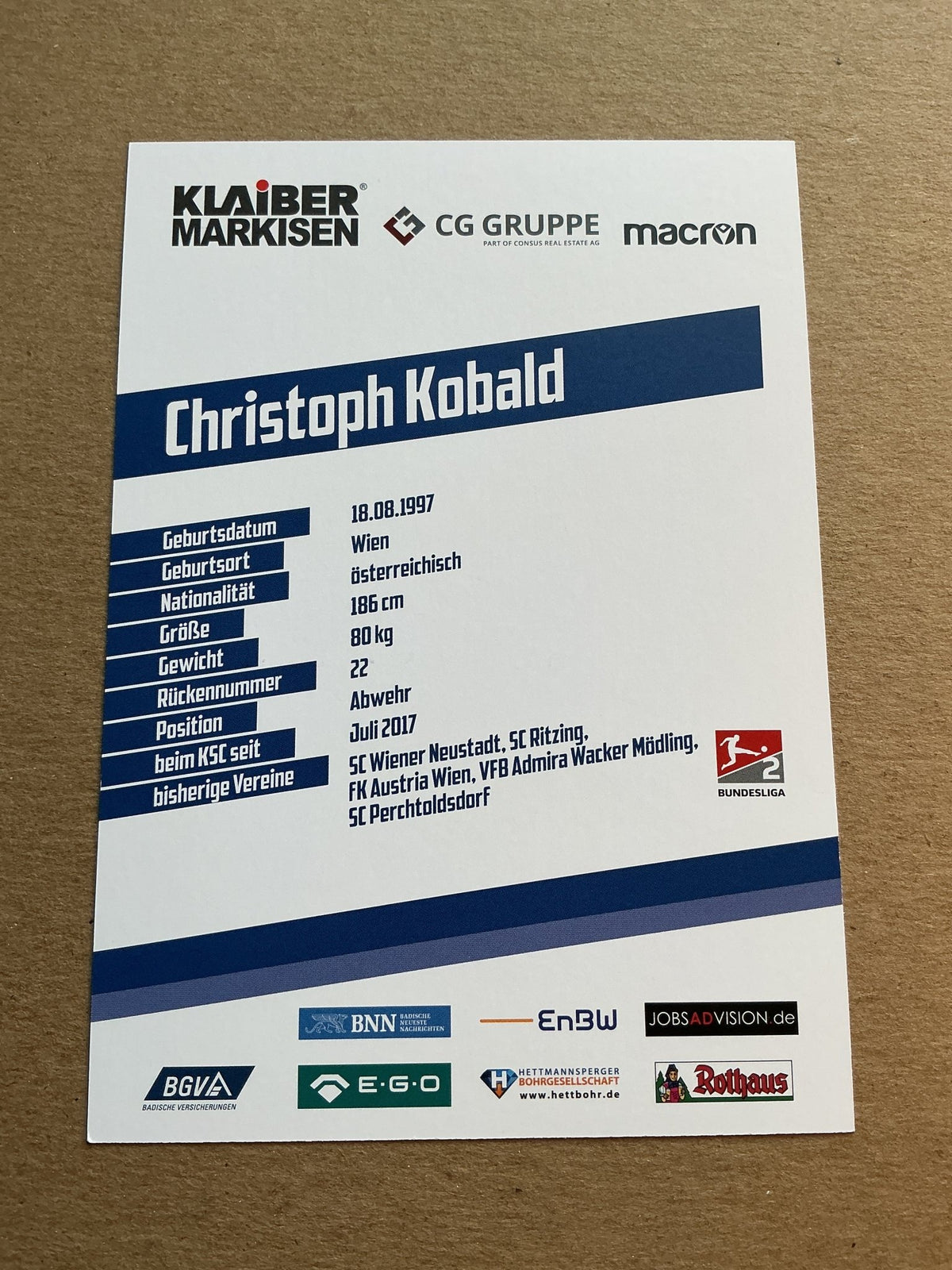 Christoph Kobald, Austria 🇦🇹 Karlsruher SC 2019/20 hand signed - Autographs-World