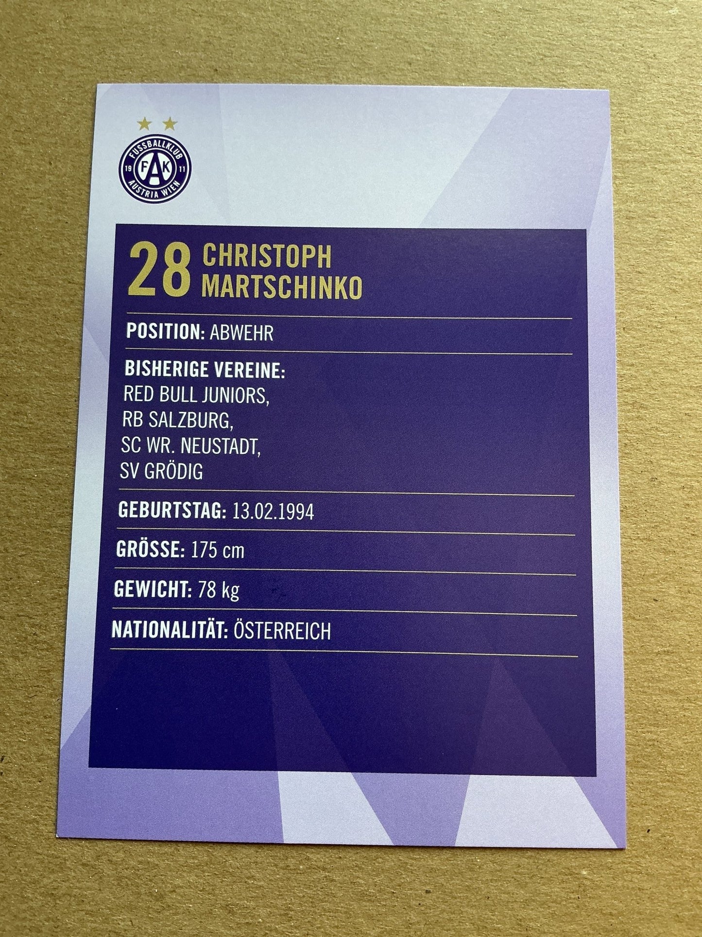 Christoph Martschinko, Austria 🇦🇹 Austria Wien 2019/20 hand signed - Autographs-World