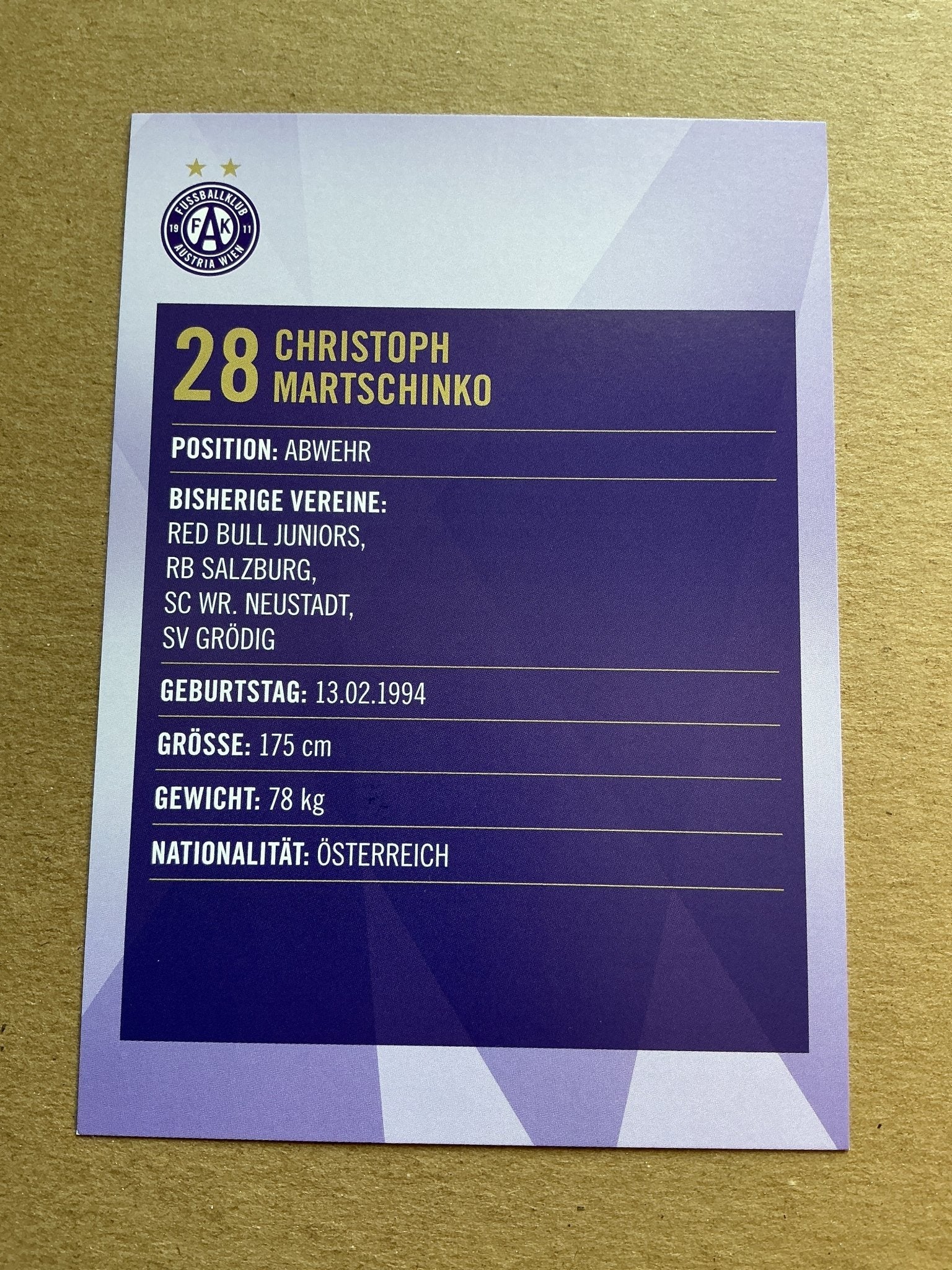 Christoph Martschinko, Austria 🇦🇹 Austria Wien 2019/20 hand signed - Autographs-World