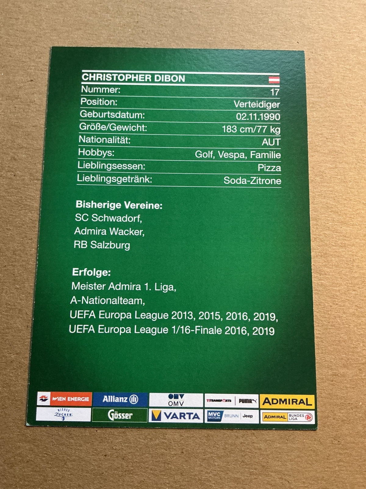 Christopher Dibon, Austria 🇦🇹 Rapid Wien 2021/22 hand signed - Autographs-World