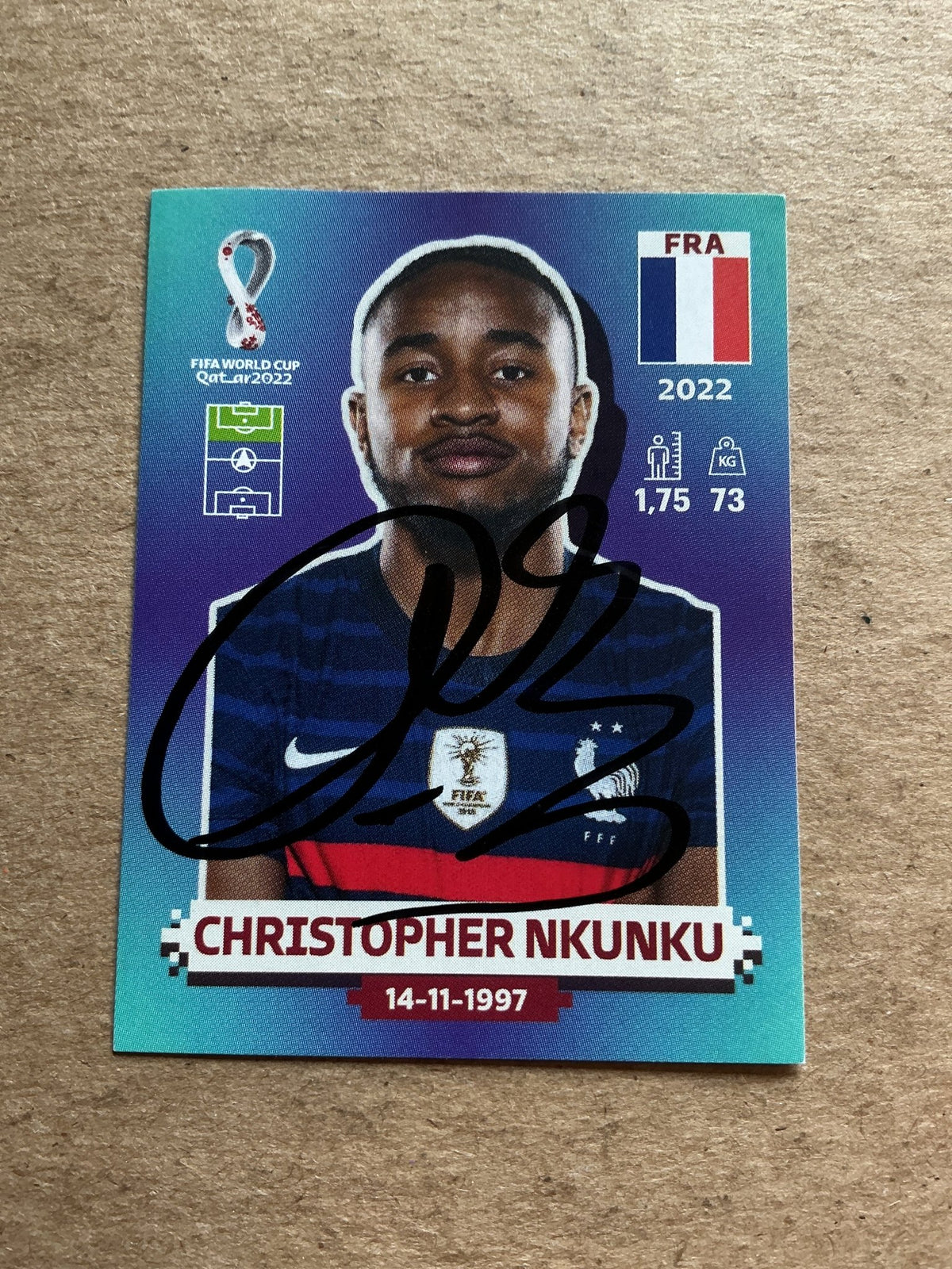 Christopher Nkunku, France 🇫🇷 FIFA World Cup 2022 Panini hand signed - Autographs-World