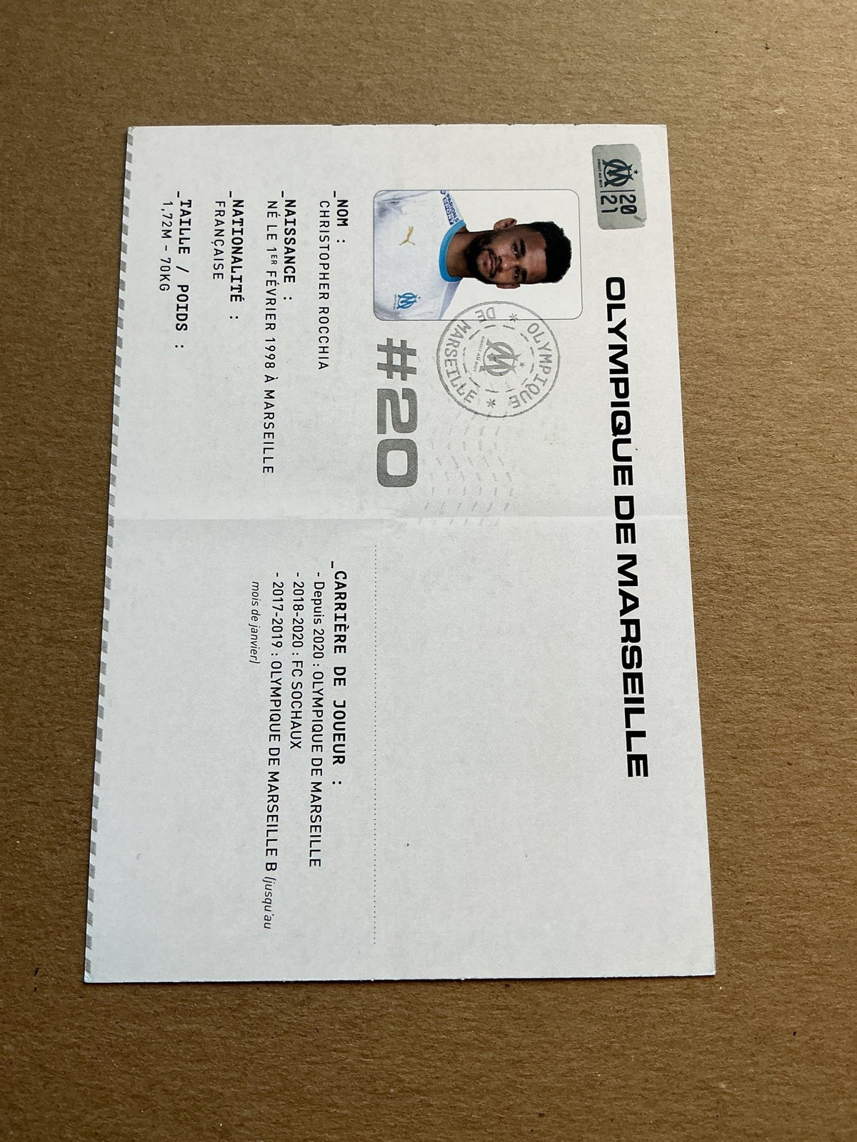 Christopher Rocchia, France 🇫🇷 Olympique Marseille 2020/21 hand signed - Autographs-World