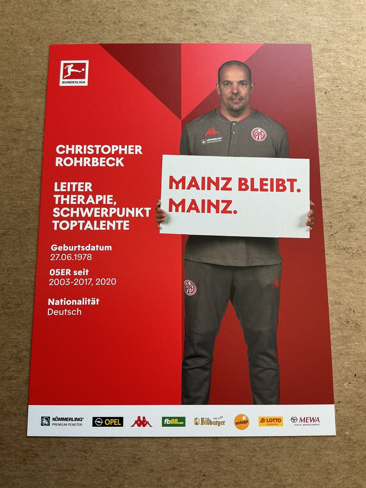 Christopher Rohrbeck, Germany 🇩🇪 FSV Mainz 05 2020/21 hand signed - Autographs-World
