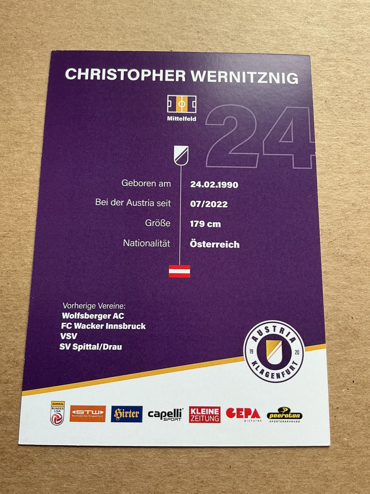 Christopher Wernitznig, Austria 🇦🇹 Austria Klagenfurt 2023/24 hand signed - Autographs-World