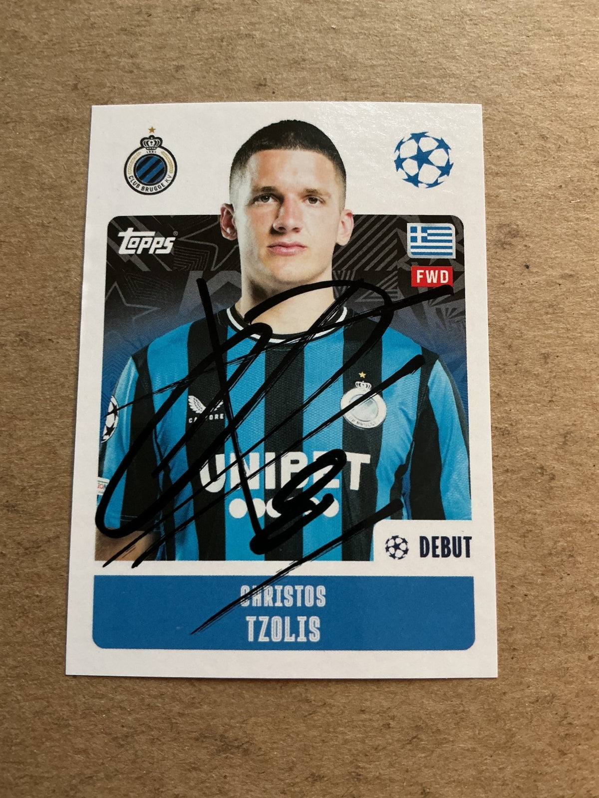 Christos Tzolis, Greece 🇬🇷 Club Brugge 2024/25 Topps hand signed - Autographs-World