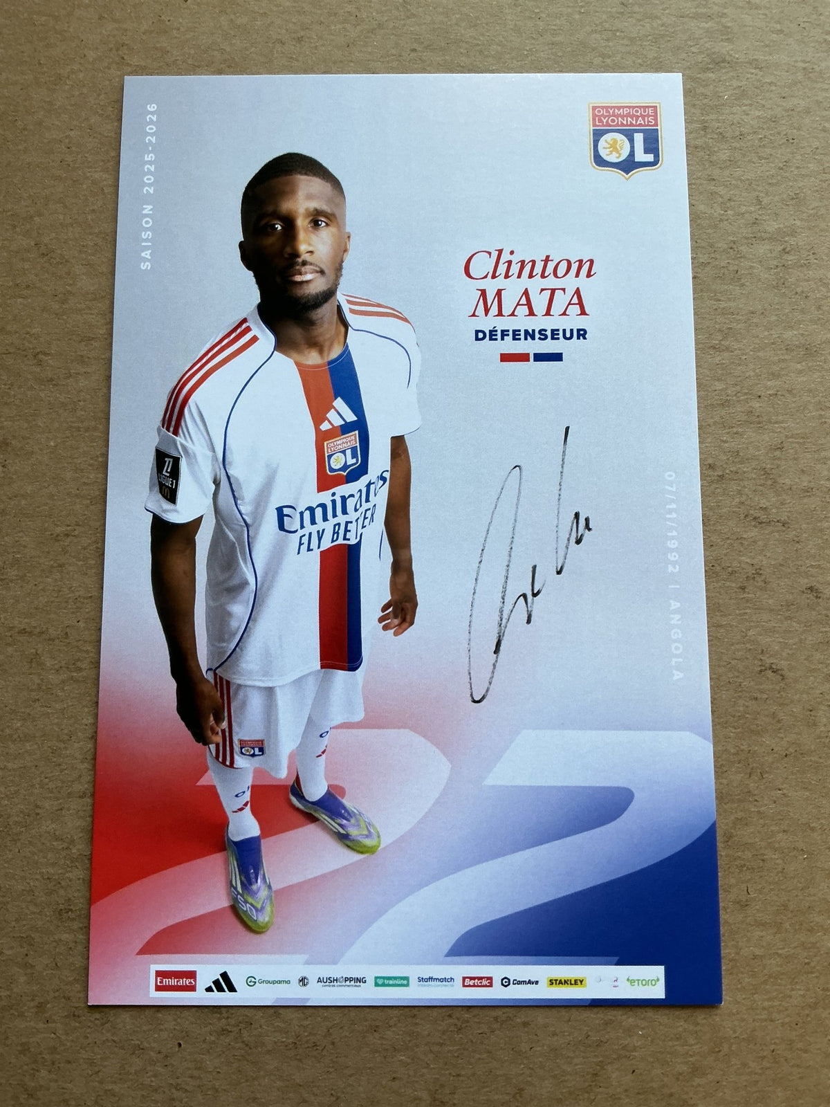 Clinton Mata, Angola 🇦🇴 Olympique Lyon 2025/26 hand signed - Autographs-World