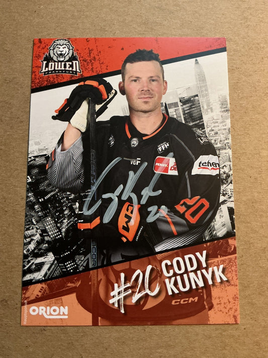 Cody Kunyk, Canada 🇨🇦 Löwen Frankfurt 2023/24 hand signed - Autographs-World