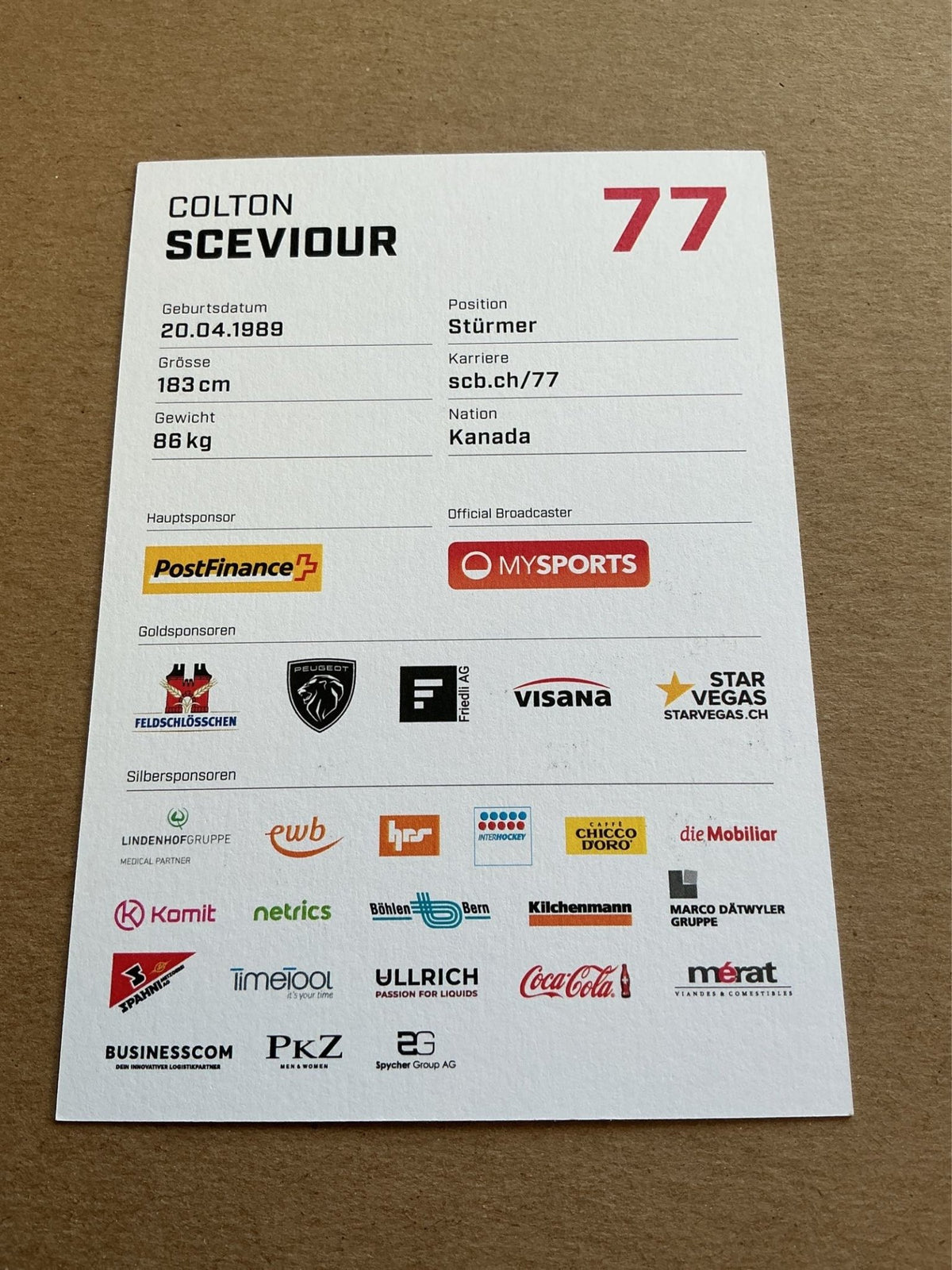 Colton Sceviour, Canada 🇨🇦 SC Bern 2023/24 hand signed - Autographs-World