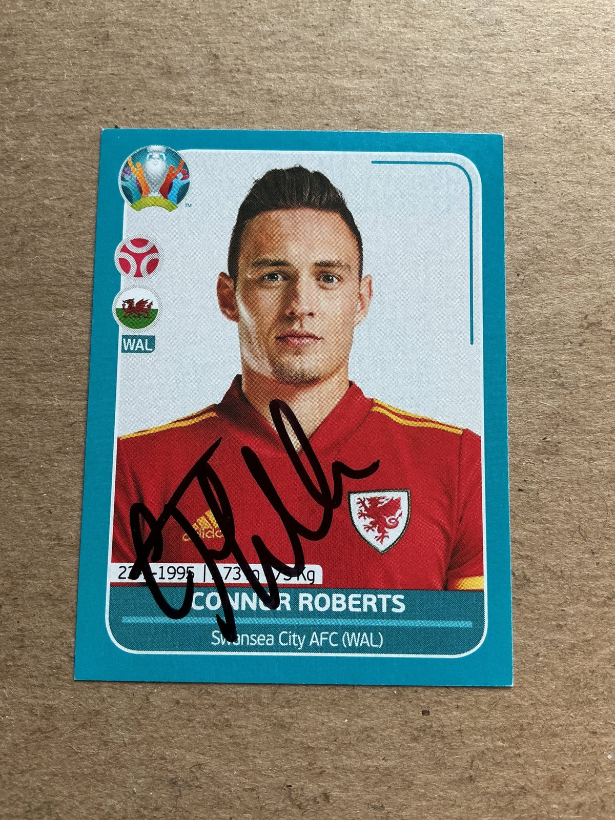 Connor Roberts, Wales 🏴󠁧󠁢󠁷󠁬󠁳󠁿 UEFA Euro 2020 Panini hand signed - Autographs-World