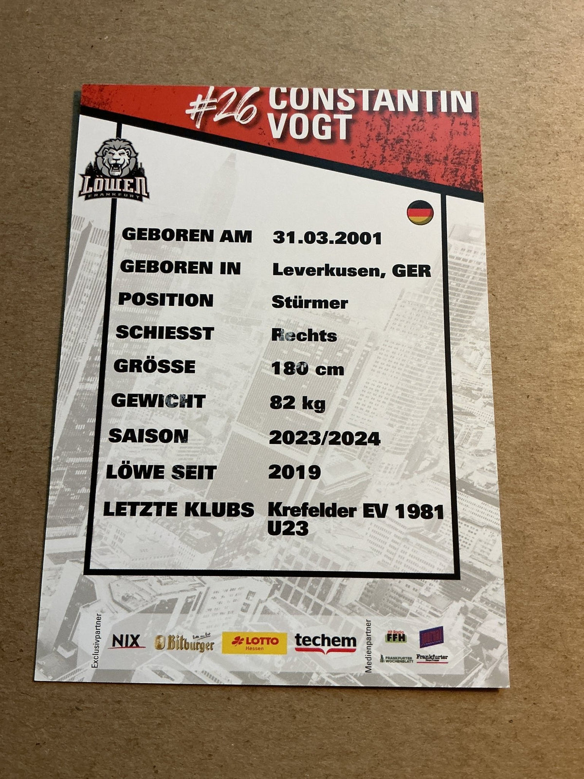 Constantin Vogt, Germany 🇩🇪 Löwen Frankfurt 2023/24 hand signed - Autographs-World