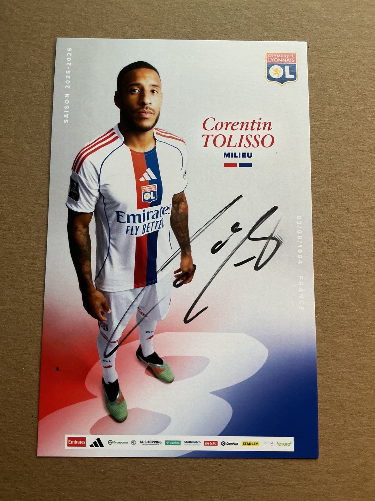 Corentin Tolisso, France 🇫🇷 Olympique Lyon 2025/26 hand signed - Autographs-World