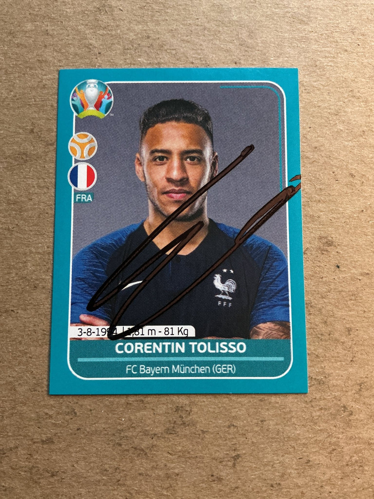 Corentin Tolisso, France 🇫🇷 UEFA Euro 2020 Panini hand signed - Autographs-World