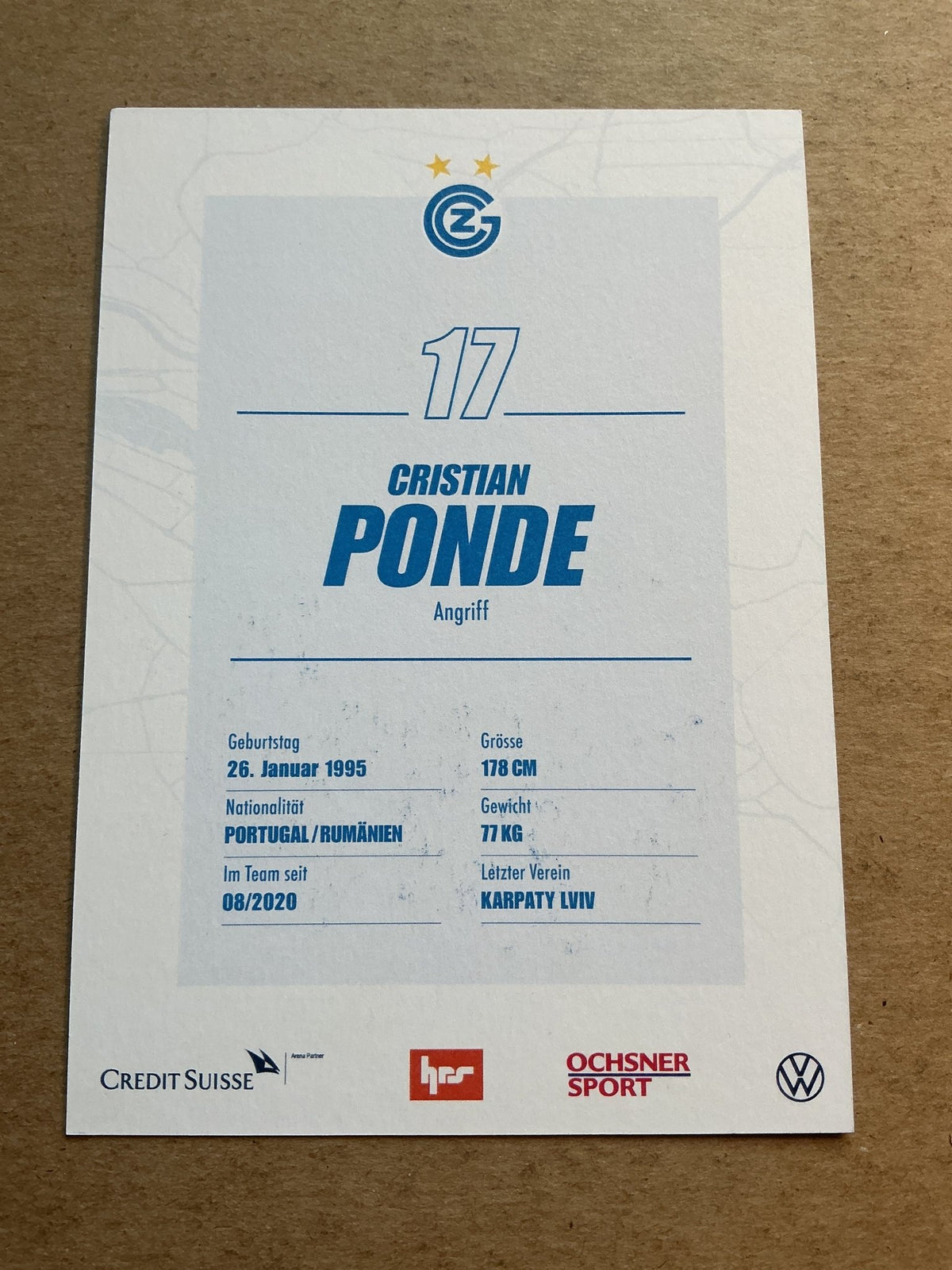 Cristian Ponde, Portugal 🇵🇹 Grasshopper Club Zürich 2020/21 hand signed - Autographs-World