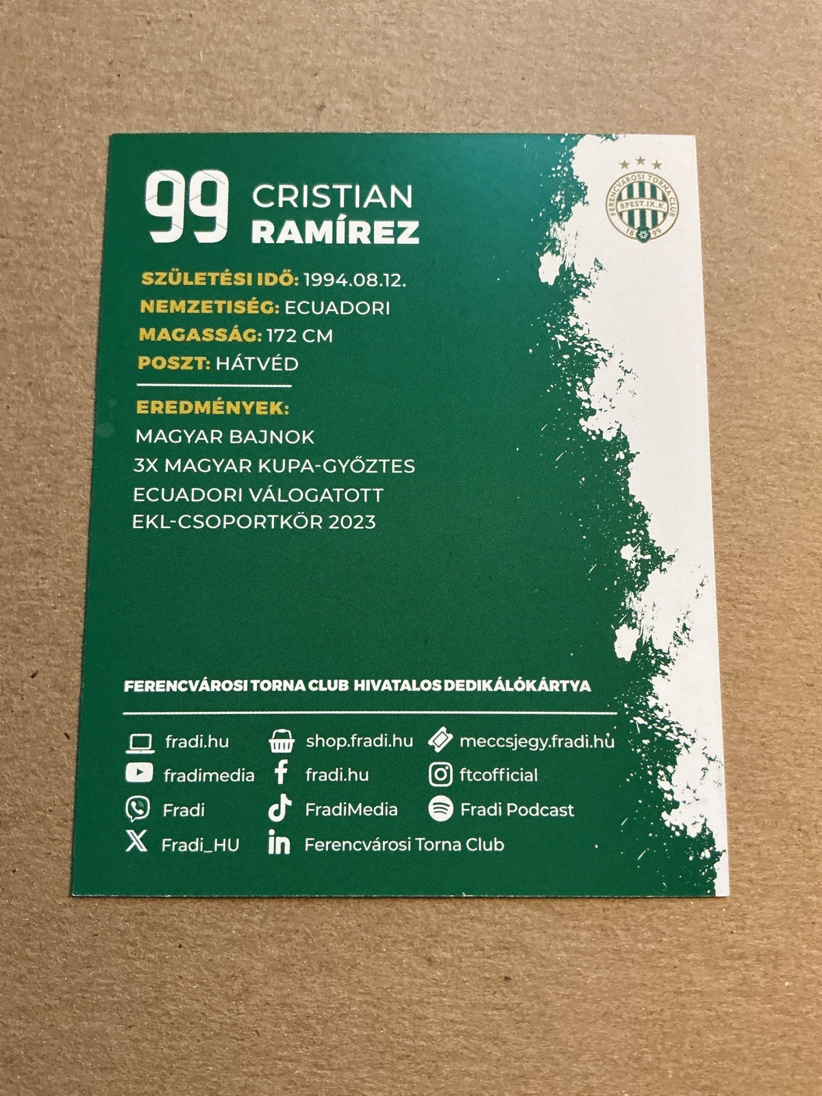 Cristian Ramirez, Ecuador 🇪🇨 Ferencváros TC 2023/24 hand signed - Autographs-World