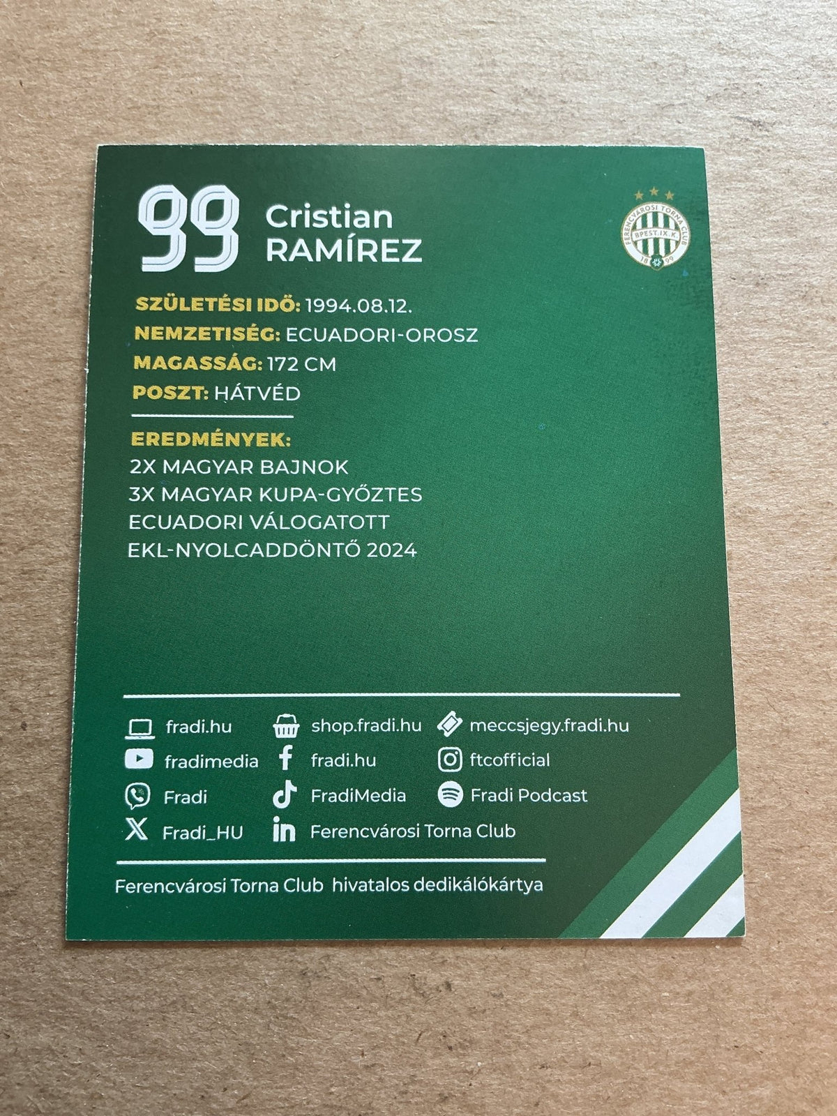 Cristian Ramirez, Ecuador 🇪🇨 Ferencvaros TC 2024/25 hand signed - Autographs-World