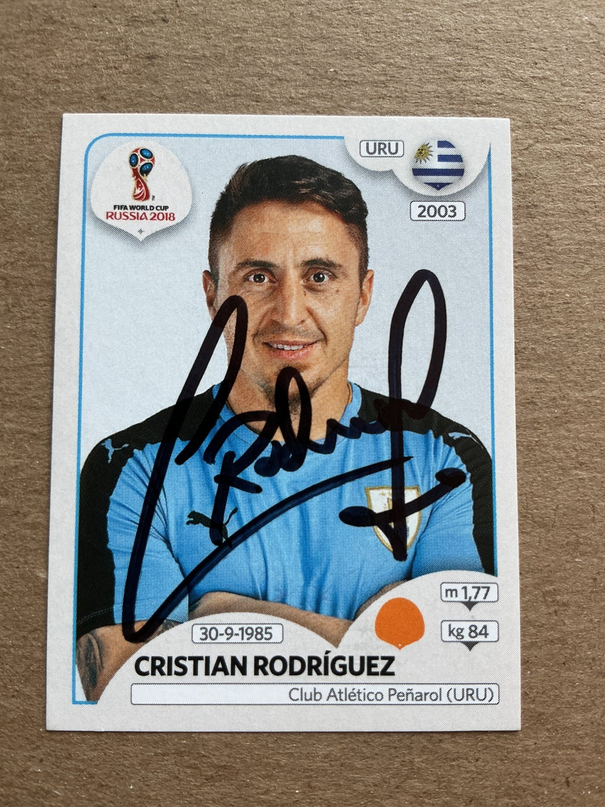 Cristian Rodríguez, Uruguay 🇺🇾 FIFA World Cup 2018 Panini hand signed - Autographs-World
