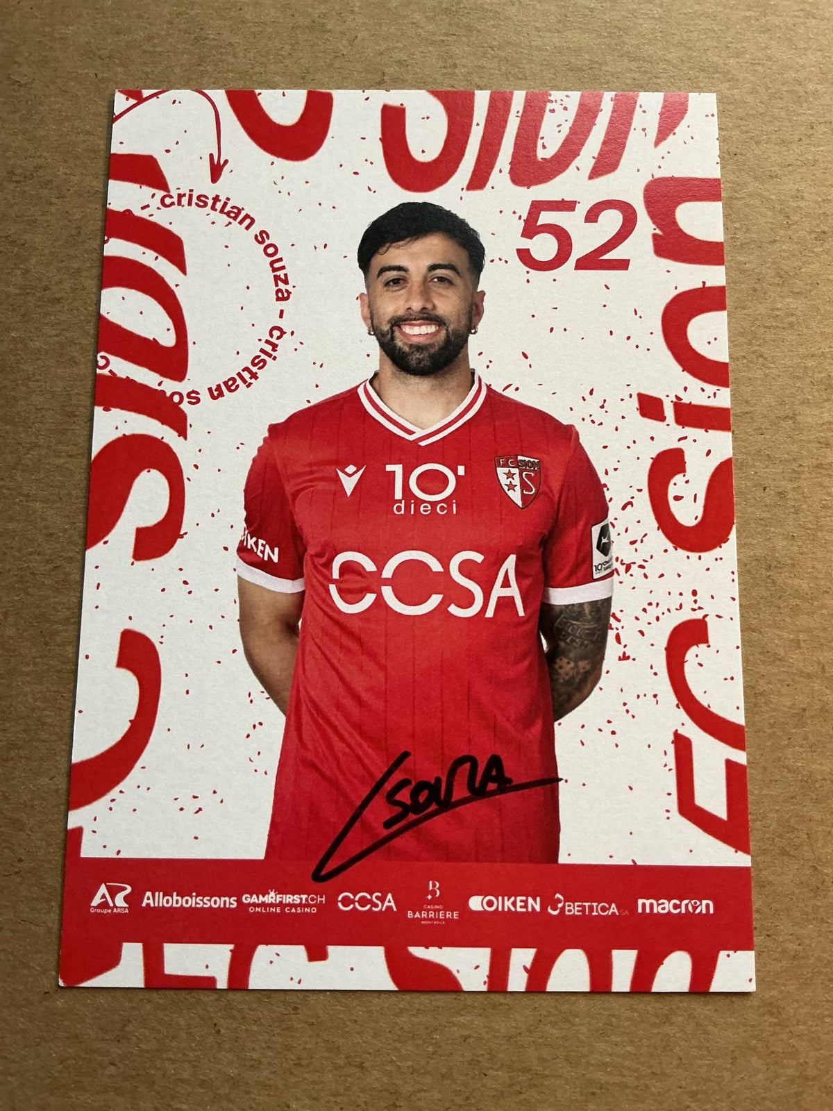 Cristian Souza, Uruguay 🇺🇾 FC Sion 2023/24 hand signed - Autographs-World
