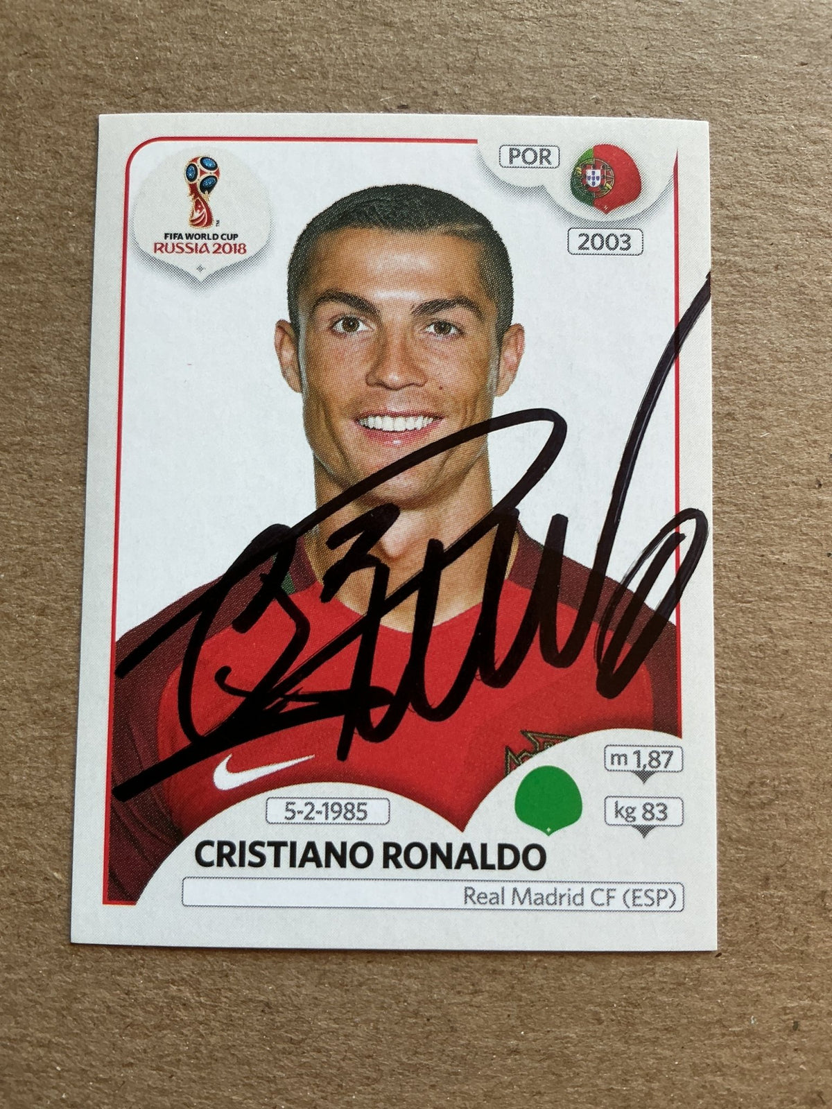 Cristiano Ronaldo, Portugal 🇵🇹 FIFA World Cup 2018 Panini hand signed - Autographs-World