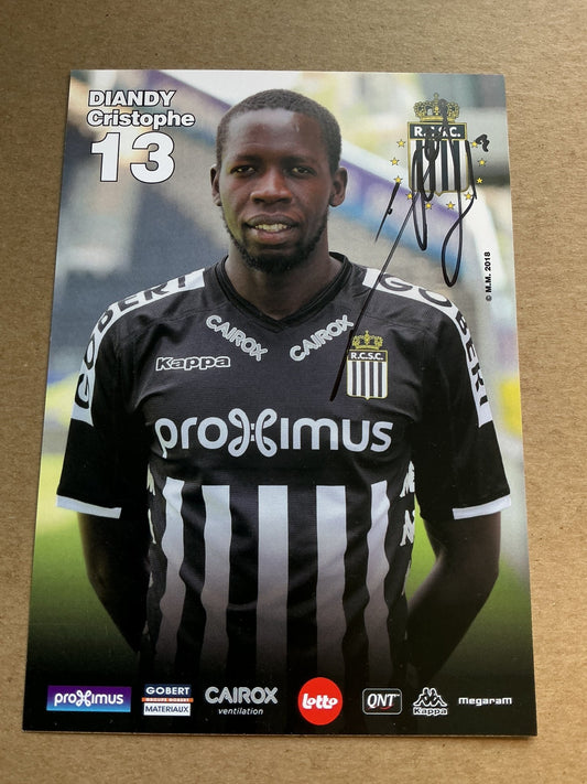 Cristophe Diandy, Senegal 🇸🇳 Sporting Charleroi 2018/19 hand signed - Autographs-World